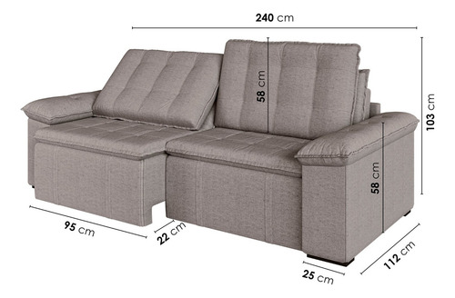 Sofá Cama Retrátil E Reclinável 4 Lugares 240cm Linho Com