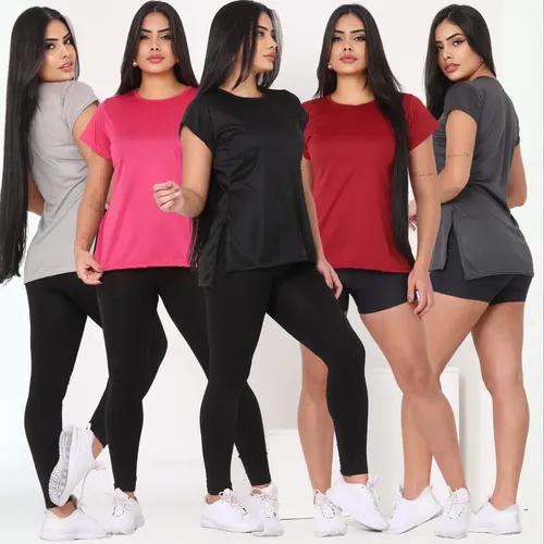 Kit 5 Camisas Academia Feminina Tapa Bumbum Fitness Treino