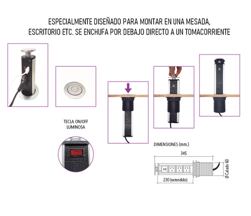 Estacion De Carga Telescopica Torre Embutir Toma Usb Tbcin