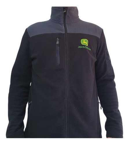 Campera De Polar Negro Y Gris John Deere