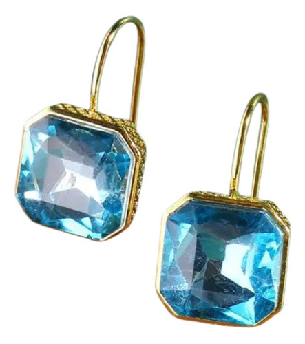 Aretes Pendientes Para Mujer Zircón Azul Baño De Oro 14k