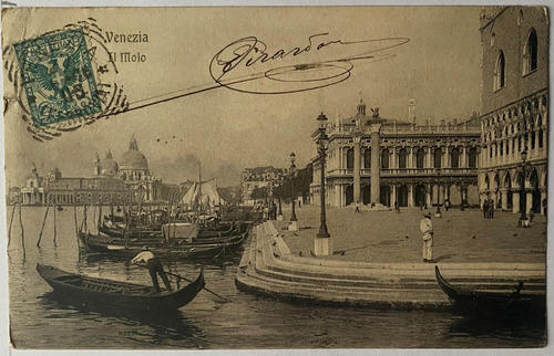 Antigua Postal, 1906, Góndola, Barca, Venecia, Italia, 4p052