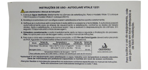 Etiqueta Instruções De Uso Cristofóli Auto Colante