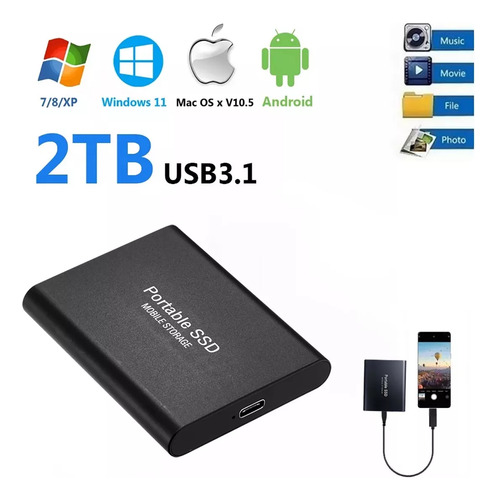 Disco Portátil Duro Externo Alta Velocidad Ssd 2tb Negro