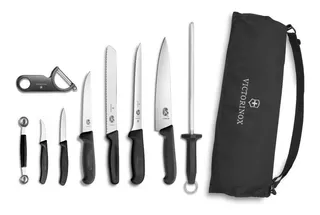 Juego De Cuchillos Profesional Acero Inox 10pz Victorinox Color Negro