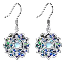 Comprar Aros Pendientes Flor De Loto Piedra Luna Nacar Regalo Joyas