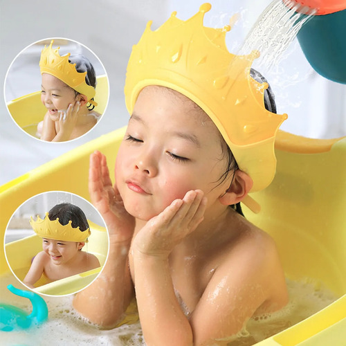 Gorro De Ducha Ajustable Para Proteger Ojos Y Oídos Del Bebé Color Amarillo Lisa