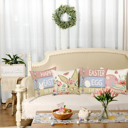 Juego De 4 Fundas De Almohada De Conejo De Pascua