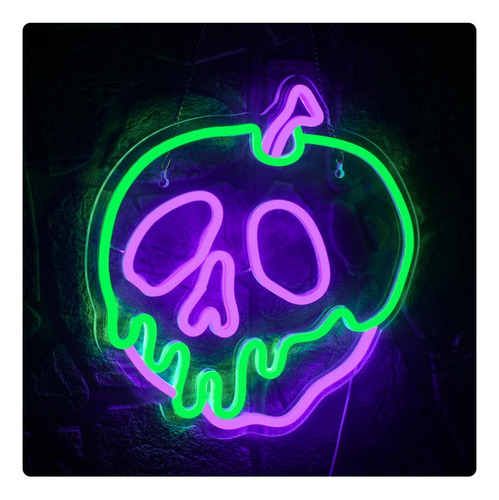 Letrero Led Neon Halloween Manzana Calavera Alt70cm Luminoso