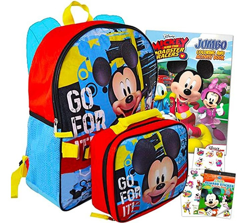 Disney Mickey Mouse Backpack With Lunchbag Bundle 5 Pc Acti.