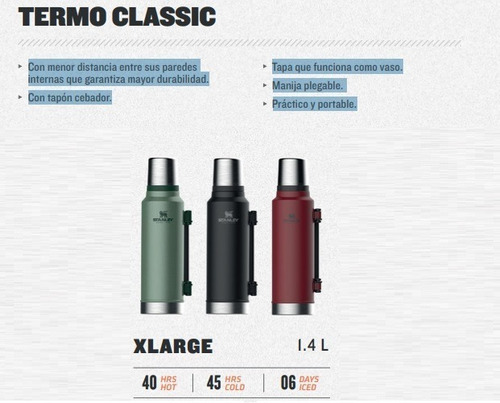 Imagen 5 de 7 de Stanley Termo Clásico 1.4 Lts Con Tapón Cebador Verde