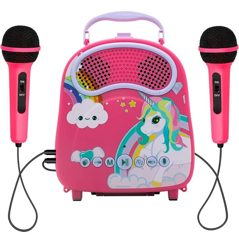 Na-máquina De Karaoke Para Niños Con 2 Micrófonos, Bluetooth Color Rosado