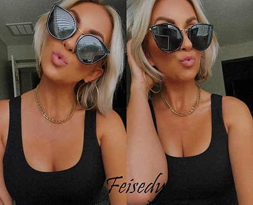 Feisedy Gafas De Sol Polarizadas Estilo Ojo Gato De Gran Armazón Negro Diseño Ocean