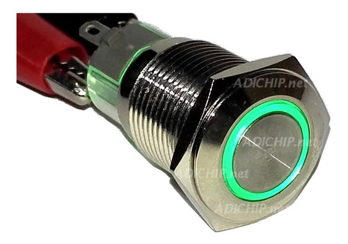 Imagen 4 de 10 de Boton Pulsador De Metal Led Con Retención - 16mm Verde