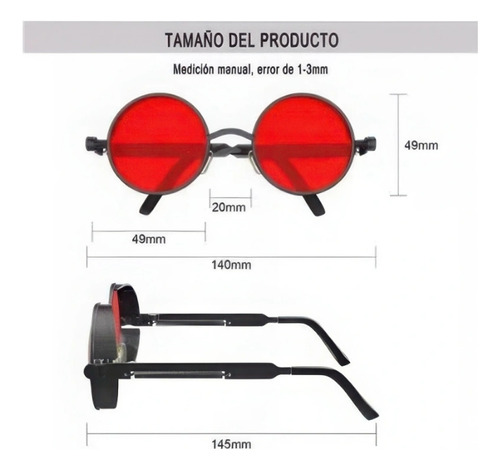 3pc Gafas Steampunk Gafas De Sol Redondas De Metal Espejo Negro Negro Negro Negro