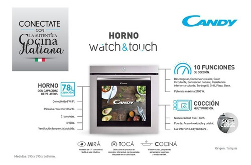 Imagen 2 de 8 de Horno Candy Watch & Touch 78 Lts Pantalla Touch Eléctrico