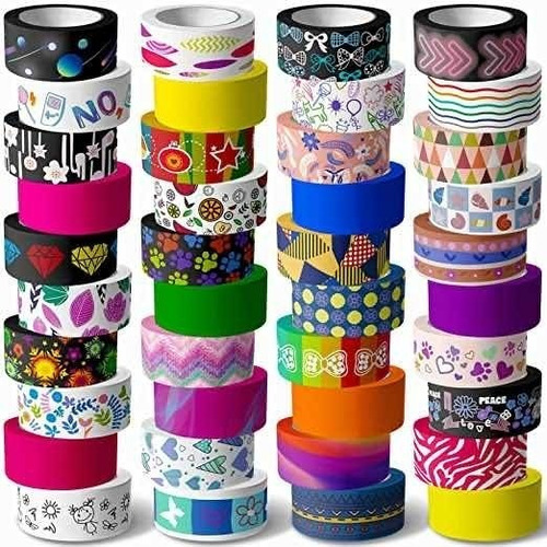 40 Rollos De Cinta Adhesiva De Colores Y Diseños Diferentes