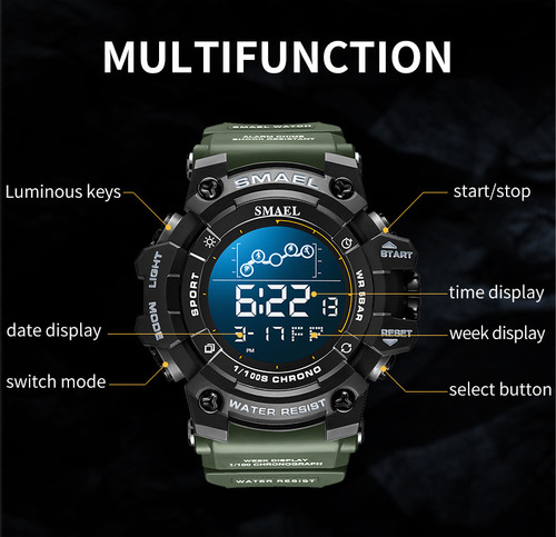 Reloj Electrónico Multifunción Deportivo Impermeable Para Es