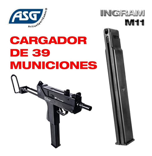 Imagen 3 de 10 de Pistola Co2 Subfusil Asg Cobray Ingram M11 Semi Auto 4,5 Mm