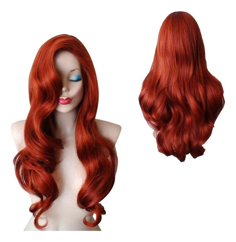 1 Cobre Rojo Jessica Rabbit Largo Y Rizado Pelucas Cosplay