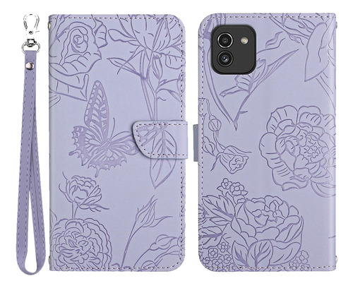 Flip Cover Samsung Galaxy A03 Diseño Flores Violeta