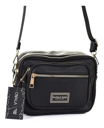 Imagen 2 de 6 de Bandolera Mujer Cuero Sintetico Bolsillos Negra Barbara Bags
