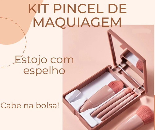 Kit Estojo De Bolsa Pincel Maquiagem Com Espelho