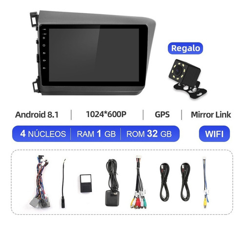 Auto Estéreo 1+32g Para Honda Civic 2012-2015 Gps Fm Cámara