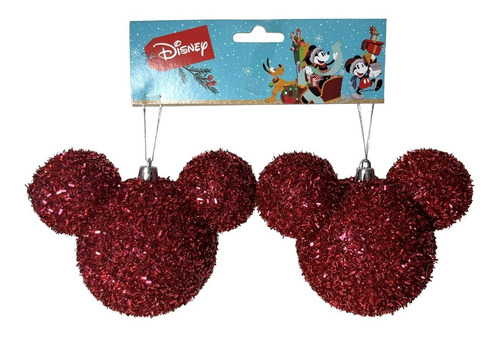 02 Bolas Enfeite Árvore Natal Mickey Rosa Glitter Disney