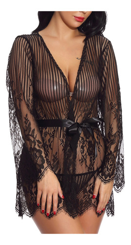 Camiseta Sexy De Encaje Con Parte Delantera Transparente, Pi