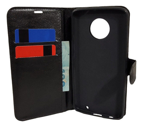 Capa Carteira Preta + Pvidro 3d Para Moto G6 Plus 