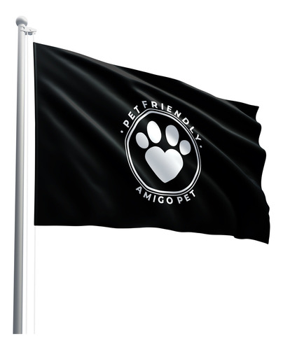 Bandeira Pet Friendly Amigo Pet Logo 140x80 Tecido Poliéster Branco E Preto