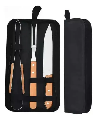 Kit De Churrasco De Conjunto De 3 Peças Aço Inox Com Estojo