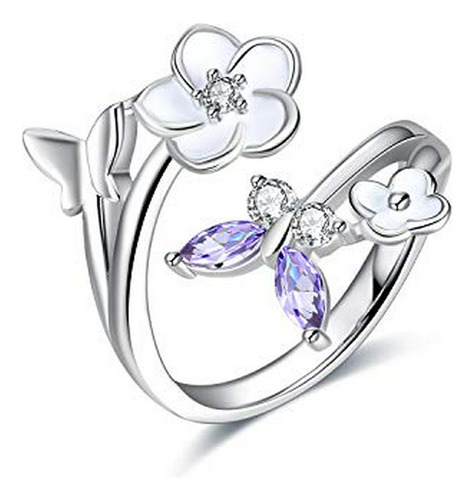 Anillos - Sterling Silver Butterfly Rings Cubic Zirconia Flo