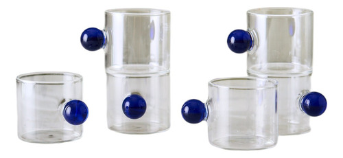 Pack 6 Tazas de Vidrio Binah Deco Little Ball Transparente Manija Bolita Azul 5.5x5cm 80ml