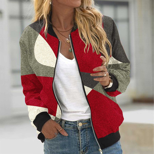 Casaco Feminino R, Cardigã Estampado, Jaqueta Com Zíper, Lon