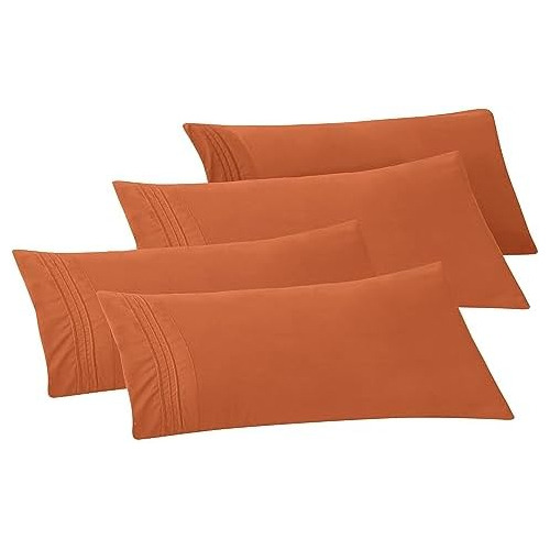 4 Fundas De Almohada Sólidas 1500 Hilos Calidad Egipci...