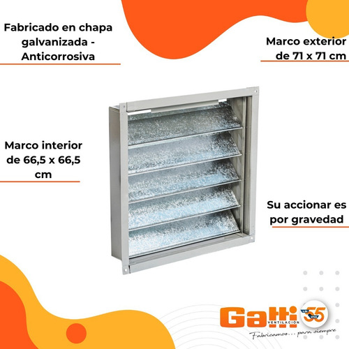 Persiana Metálica Movil Extractor De Aire 65 Cm Baño/cocina Gatti Ventilación