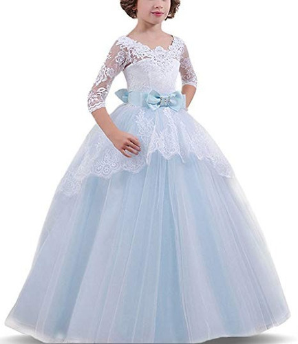 Vestido De Niña Princesa Azul Fiestas Talla 6-7 De Ttyaovo