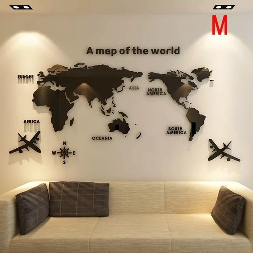 Adhesivo Acrílico Con Forma De Mapa Mundial En 3d, Liso, De Color Black-m