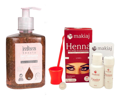 Kit Henna Para Sobrancelha Makiaj E Gel Calmante Camomila Tom Loiro