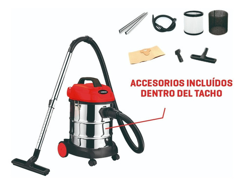 Imagen 3 de 10 de Aspiradora Kommberg 30 Lt Filtro Hepa Sin Bolsa T/industrial