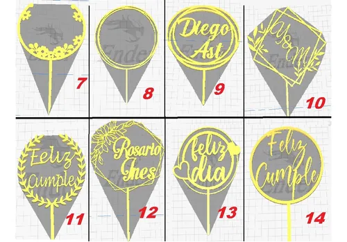4 Cake Topper Personalizados - Iniciales - Frases - Siluetas