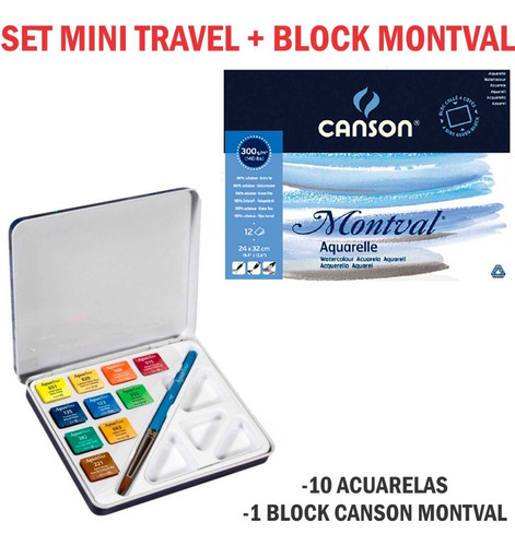 Acuarelas Mini Set Travel Aquafine Block Montval Canson