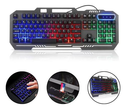 Teclado Gamer Luminoso Abnt2 Usb Semi Mecânico Leds Rgb