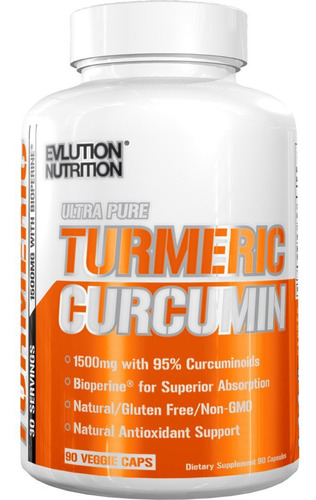 Turmeric Curcumina Pure 1500mg 95% Curcumin 90caps Evlution Sabor Sin Sabor