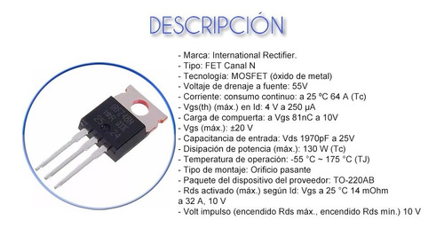 Imagen 3 de 7 de Irfz 48n Transistor Irfz48n Canal N 50a 60v 190w 10 Unidades
