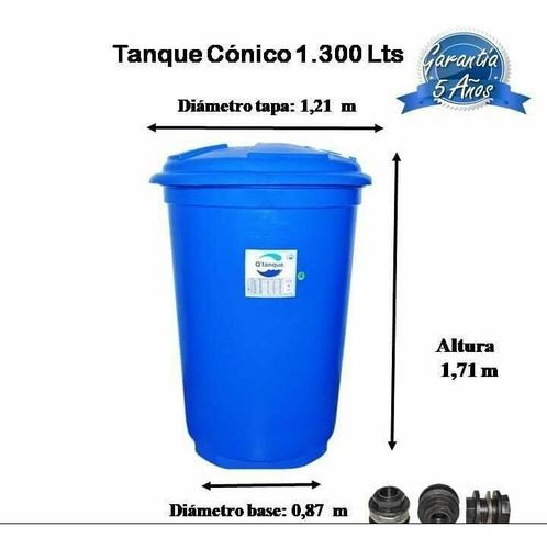 Tanque Conico 1300 Lt Marca Q´tanque Color Azul