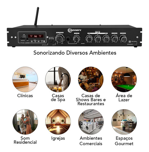 Kit Som Ambiente Taramps Ths6000 Bluetooth + 16 Caixas Frahm