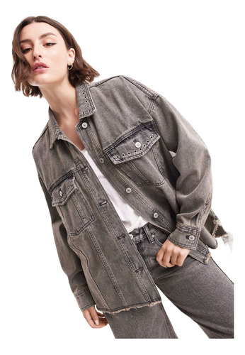 Chaqueta Mujer Foster Moda Grunge Ojetillos Lav   